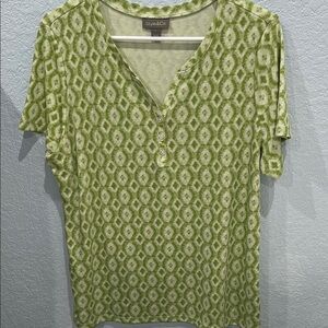 Style & Co. Light Green Patterned Short Sleeve Henley Top